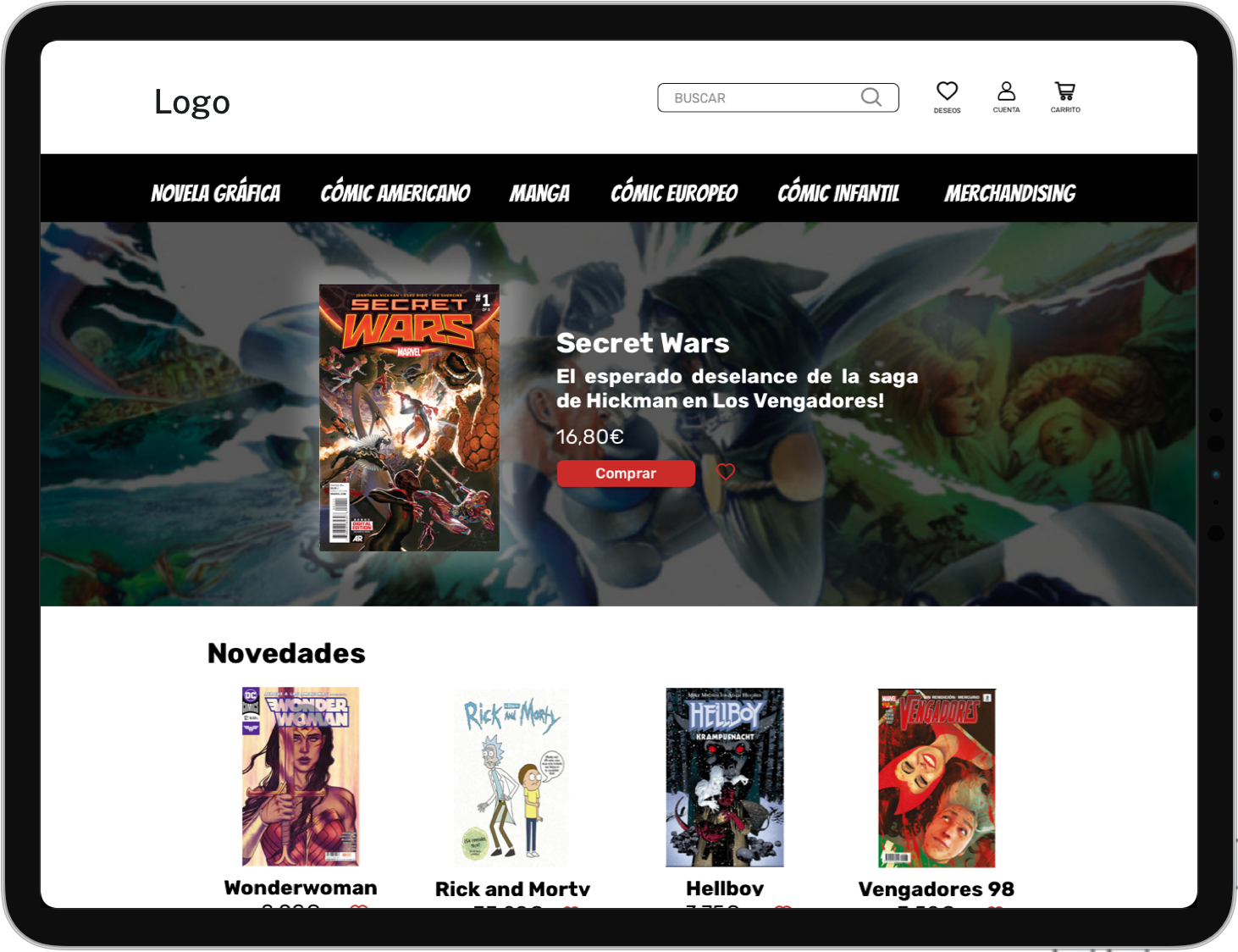 Image of a comicbook e-commerce web design